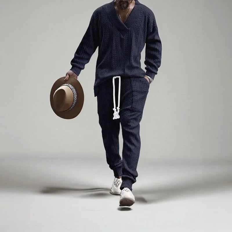 Conjunto Masculino EliteWear™ em Malha Trançada Estruturada / Para Homens que Valorizam Conforto e Presença!