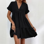 Vestido Viviê™ em Viscose Leve com Babado Amplo e Gola V / Delicadeza Atemporal com Caimento Livre e Sofisticado!