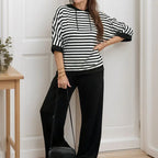 Conjunto Marine™ de Blusa Listrada e Calça Solta em Moletom com Toque Sedoso / O Look que Une Elegância, Conforto e Estilo Urbano!