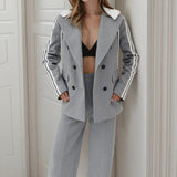 Conjunto Feline™ com Blazer Duplo e Calça em Alfaiataria Casual / Para Mulheres que Se Destacam Sem Precisar Dizer Uma Palavra