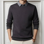 Suéter Oxford™  com Efeito Camisa e Trama Trançada / Estilo Impecável sem Esforço para o Homem de Autoridade!