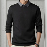 Suéter Oxford™  com Efeito Camisa e Trama Trançada / Estilo Impecável sem Esforço para o Homem de Autoridade!