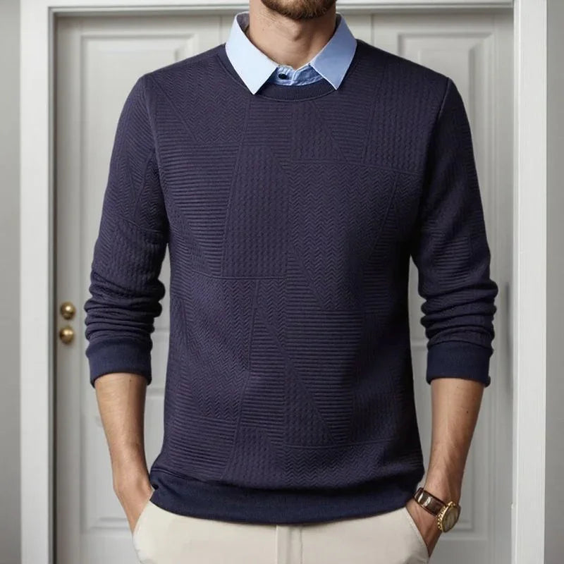 Suéter Oxford™  com Efeito Camisa e Trama Trançada / Estilo Impecável sem Esforço para o Homem de Autoridade!