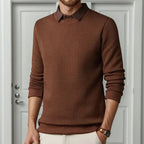 Suéter Oxford™  com Efeito Camisa e Trama Trançada / Estilo Impecável sem Esforço para o Homem de Autoridade!