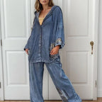 Conjunto Leona Grace™ em Jeans Lavado com Estampa Oncinha / Um Visual Selvagem, Sofisticado e Fora do Comum!