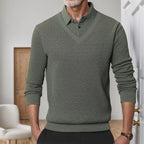Camisa Winston™ com Suéter Embutido e Textura Trançada / Efeito Sobreposto com Estilo e Refinamento em Uma Só Peça!