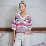 Blusa Stella™  em Tricô Vazado com Listras Elegantes /  A Peça-Curinga das Quatro Estações