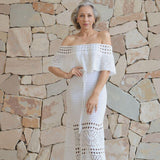 Conjunto Luar de Capri™ em Crochê com Top Ombro a Ombro e Vestido / Um Toque de Romance Mediterrâneo com Acabamento Luxuoso!