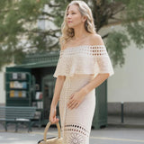 Conjunto Luar de Capri™ em Crochê com Top Ombro a Ombro e Vestido / Um Toque de Romance Mediterrâneo com Acabamento Luxuoso!