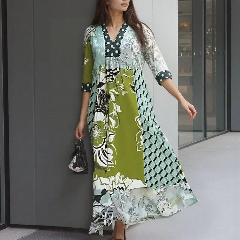 Vestido Palermo™ em Malha Acetinada com Estampa Floral Abstrata / Brilho, Charme e Exclusividade em Uma Só Peça!
