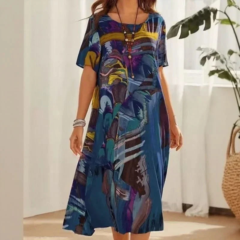 Vestido Galeria™ em Estampa Abstrata Contemporânea / O Estilo que Transforma Você em Obra de Arte!