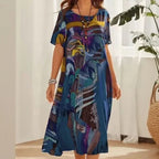 Vestido Galeria™ em Estampa Abstrata Contemporânea / O Estilo que Transforma Você em Obra de Arte!