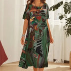 Vestido Galeria™ em Estampa Abstrata Contemporânea / O Estilo que Transforma Você em Obra de Arte!