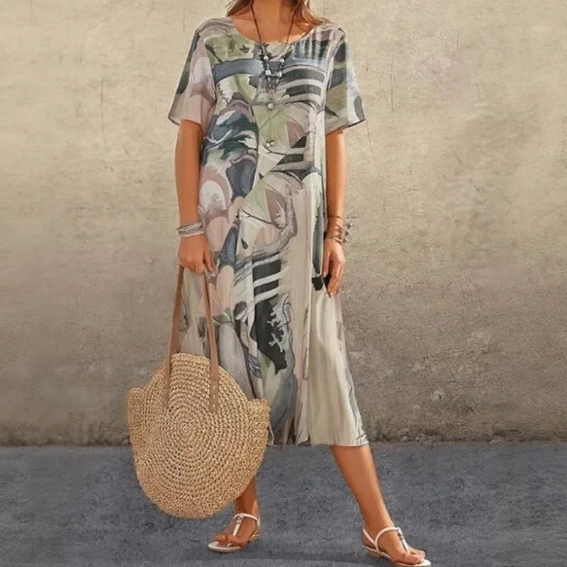 Vestido Galeria™ em Estampa Abstrata Contemporânea / O Estilo que Transforma Você em Obra de Arte!