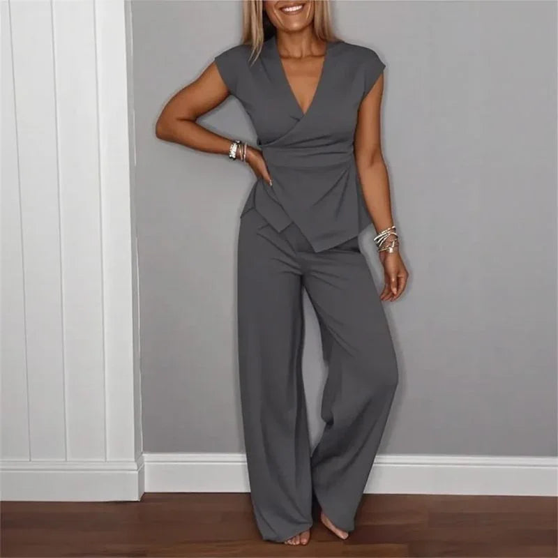 Conjunto Elisanne™ Alfaitaria Moderna com Corte Envolvente e Calça Pantalona / / Minimalismo Chic e Conforto Refinado!