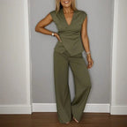Conjunto Elisanne™ Alfaitaria Moderna com Corte Envolvente e Calça Pantalona / / Minimalismo Chic e Conforto Refinado!