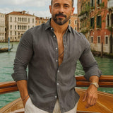 [BLACK FRIDAY COMPRE 1, LEVE 3] Camisa Veneza™ em Linho de Algodāo e Gola Italiana / Estilo Europeu e Presença para o Verão 2025/2026!