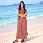 Vestido Lucelli™ Em Tecido Modal Plissado com Acabamento Artesanal / Nova Tendência Verão 2025/2026