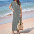 Vestido Lucelli™ Em Tecido Modal Plissado com Acabamento Artesanal / Nova Tendência Verão 2025/2026