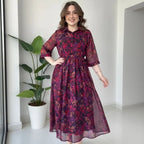 Vestido Athenea™ em Viscose Floral  / O Charme Clássico da Mulher Moderna!