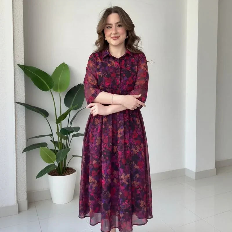 Vestido Athenea™ em Viscose Floral  / O Charme Clássico da Mulher Moderna!
