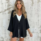 [COMPRE 1 E LEVE 2] Cardigan Alba™ Em Viscolinho de Verão com Modelagem Solta / Frescor e Estilo em Uma Só Peça!