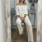 Conjunto Esther™ em Viscose Texturizada com Top Ombro a Ombro e Calça Soltinha / Elegância Descomplicada que Acompanha Seu Ritmo!