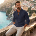 Camisa Masculina Amalfi™ em Linho de Algodão com Amarração Ajustável