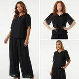 Conjunto Marilyn™ em Popelina com Blusa de Gola Trabalhada e Calça Longa Elegante