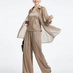 Conjunto Acetinado Sevilha™ 3 Peças com Blusinha, Camisa Longa e Calça
