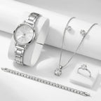 Conjunto Majestade™ Coleção Luxo Prateado com 5 Peças Relógio e Joias
