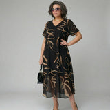 Vestido Francesca™ com Babado e Estampa Dourada