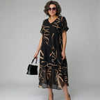 Vestido Francesca™ com Babado e Estampa Dourada
