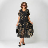 Vestido Francesca™ com Babado e Estampa Dourada