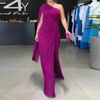 Vestido Longo Catarina™ Drapeado com Ombro Único