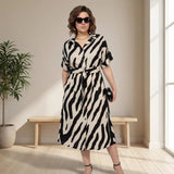 Vestido Marfim™ Longo Zebrado com Cintura Ajustável