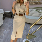 Vestido Maitê™ estilo Camisa com Fenda Frontal Elegante