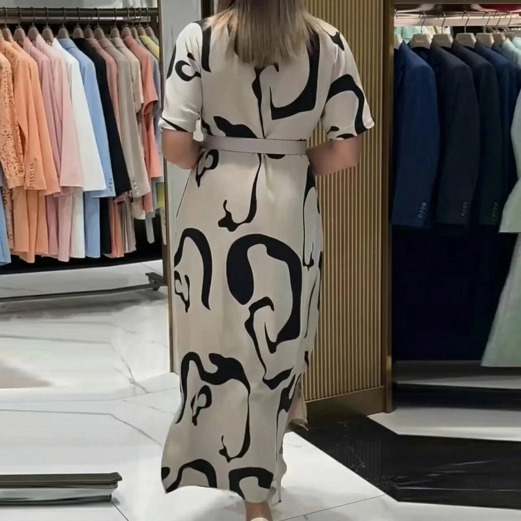Vestido Chemise Ariane™ com Estampa Abstrata e Cinto Elegante