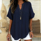 Blusinha Maya™ com Barra Curva Delicada e Decote em V com Abertura