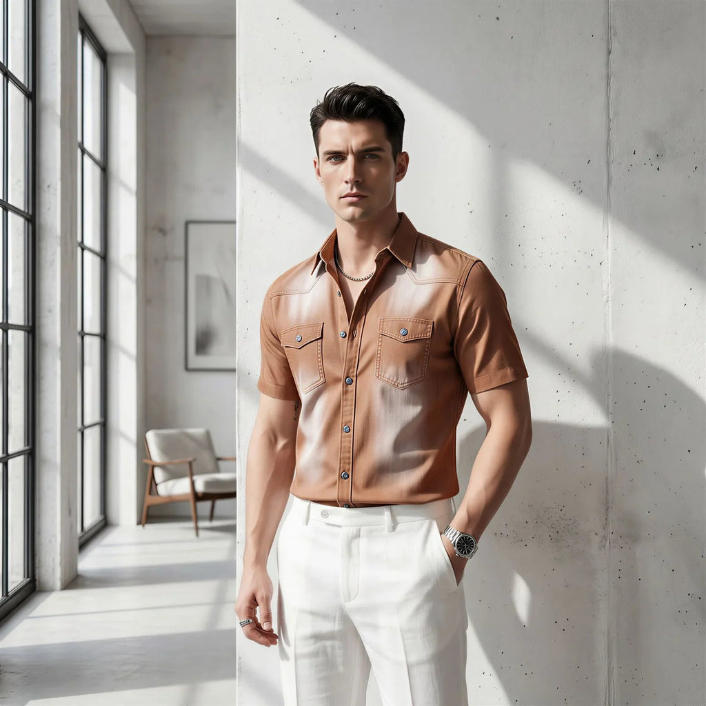 Camisa Vittorio™ em Denim Premium com Lavagem Degradê
