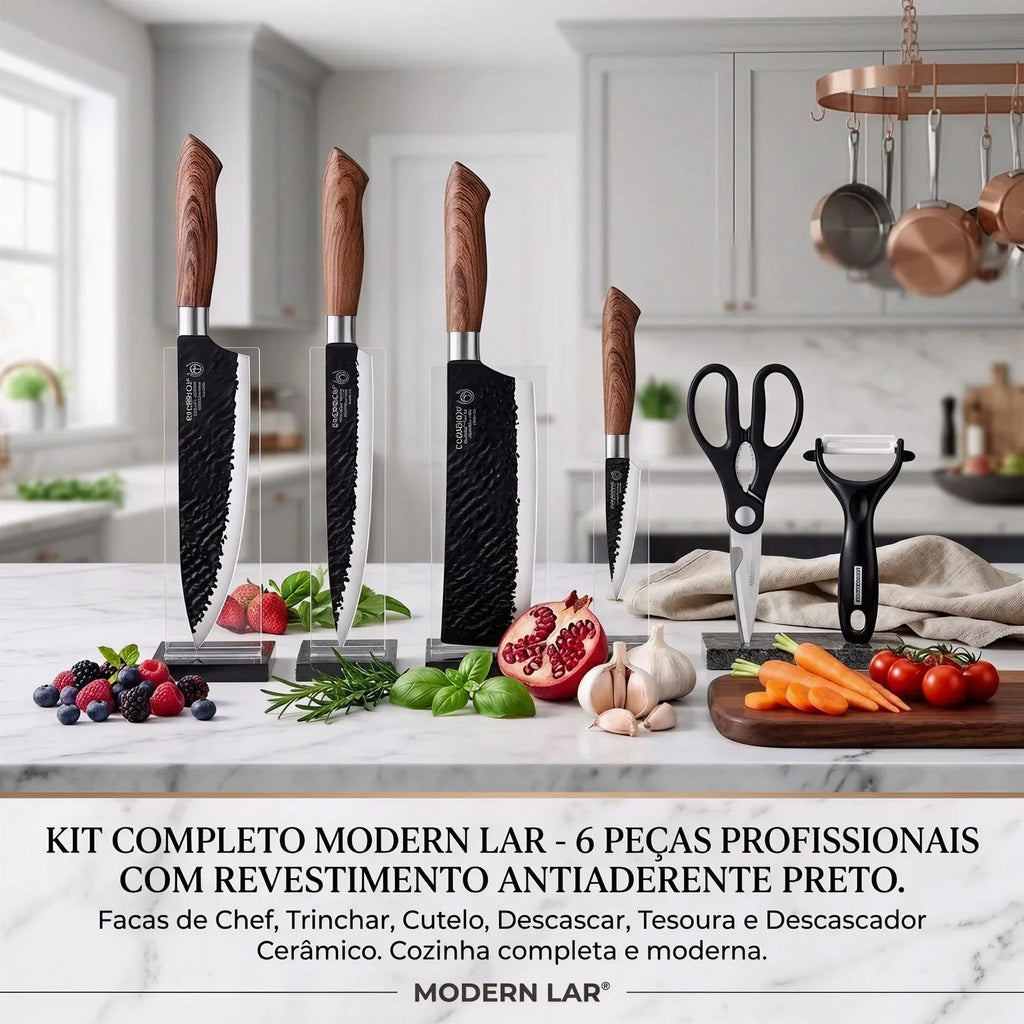 Kit de Facas com 6 Peças Profissionais Modern Lar™ / Cozinha Completa com Estilo, Conforto e Eficiência