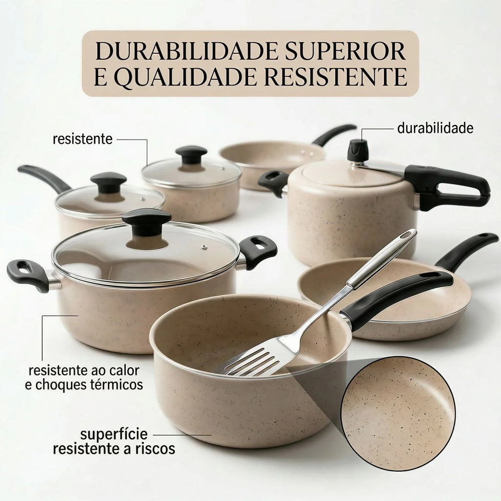 Jogo Panelas 9 Peças Antiaderente Modern Lar™ Conjunto Cozinha Completa Com Acessórios Inclusos!
