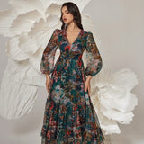 Vestido Orphélia™ com Estampa Artística Luxuosa e Camadas Fluídas