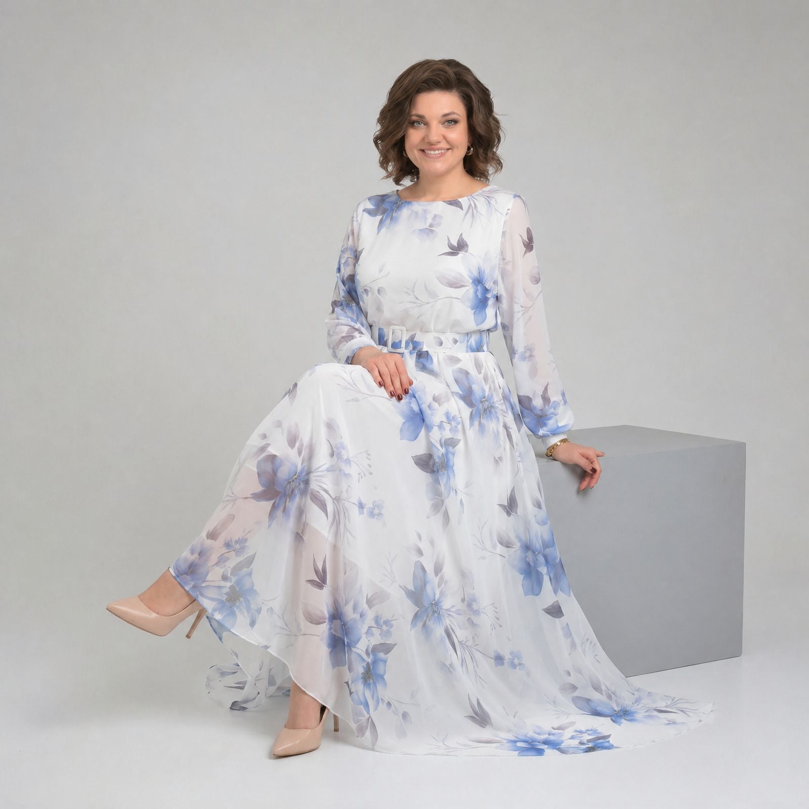 Vestido Manuela™ com Cintura Definida e Decote Canoa