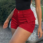 Shorts Nivara™ em Sarja Premium com Bolsos Cargo e Cintura Alta
