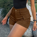 Shorts Nivara™ em Sarja Premium com Bolsos Cargo e Cintura Alta