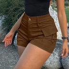 Shorts Nivara™ em Sarja Premium com Bolsos Cargo e Cintura Alta
