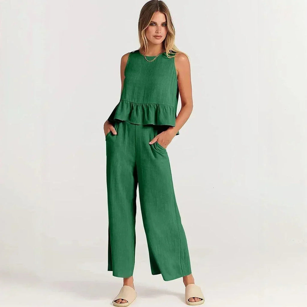 Conjunto BellaVista™ em Viscose Premium com Babados / Elegância e Conforto para Todos os Momentos!