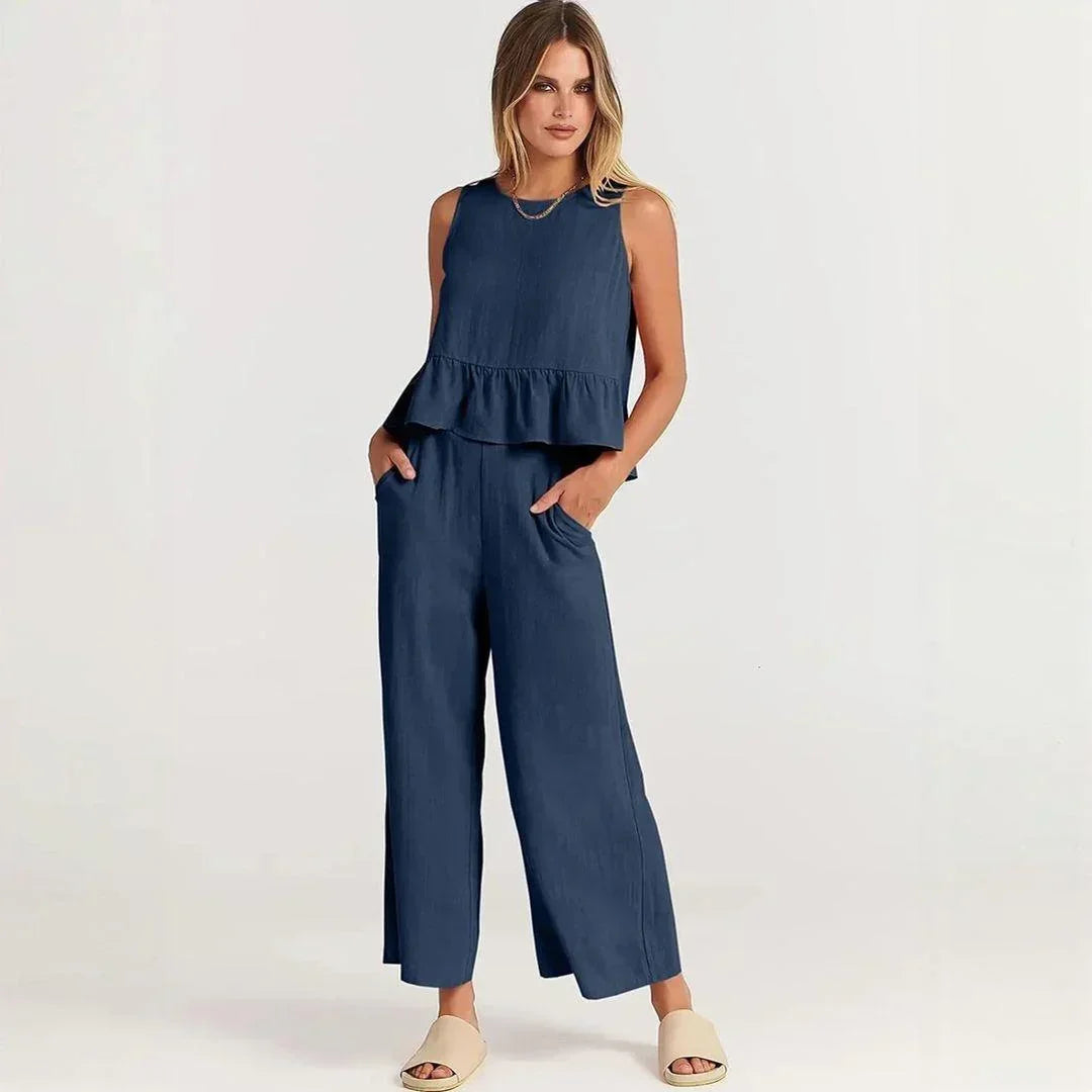 Conjunto BellaVista™ em Viscose Premium com Babados / Elegância e Conforto para Todos os Momentos!