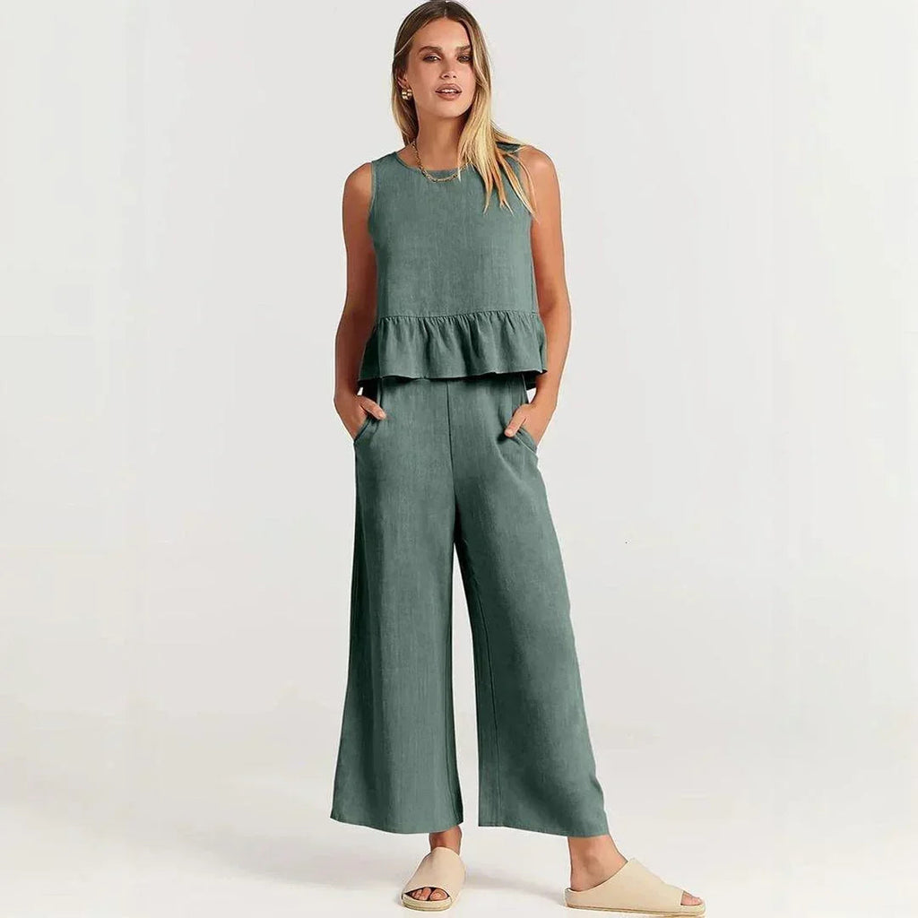 Conjunto BellaVista™ em Viscose Premium com Babados / Elegância e Conforto para Todos os Momentos!